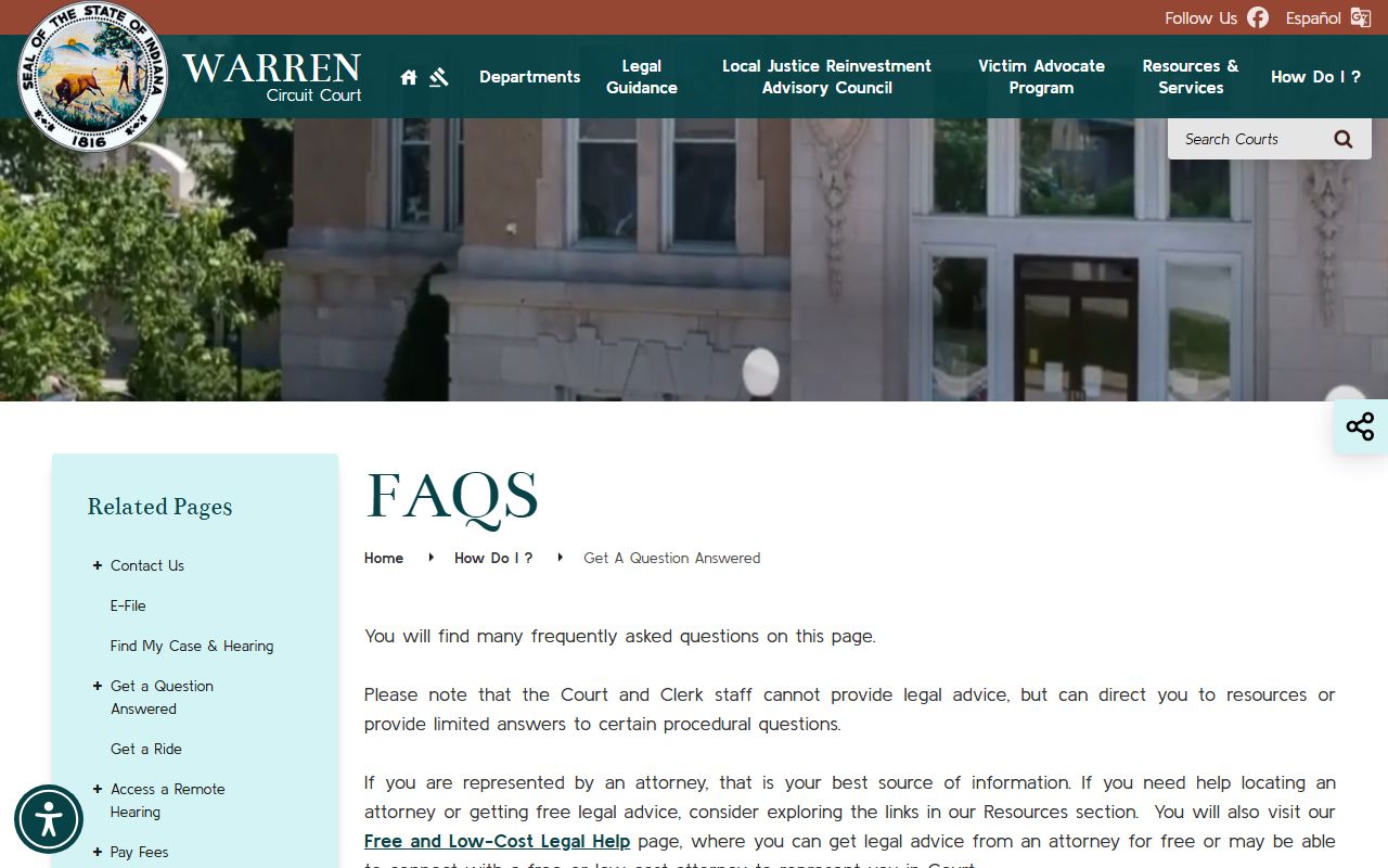 Warren County court dockets court FAQ page