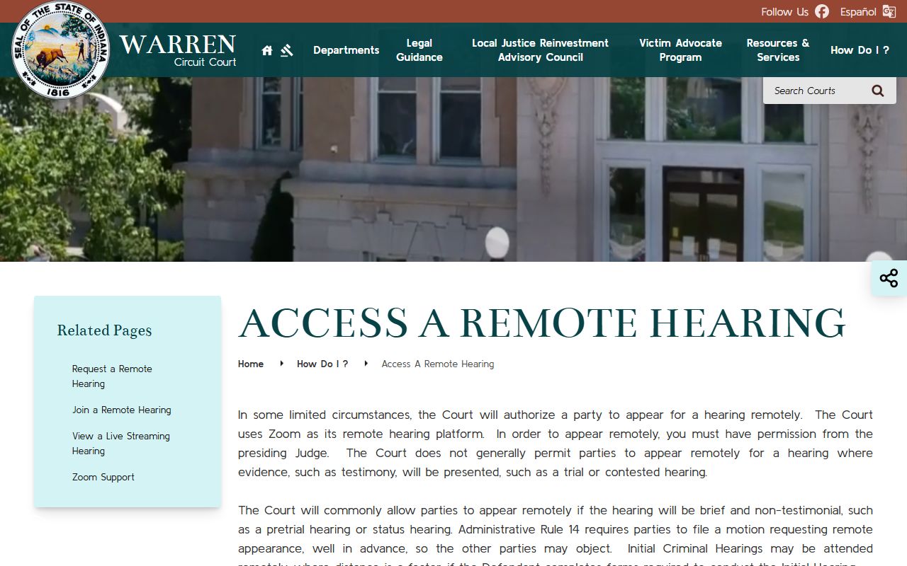 Warren County court dockets remote hearing page
