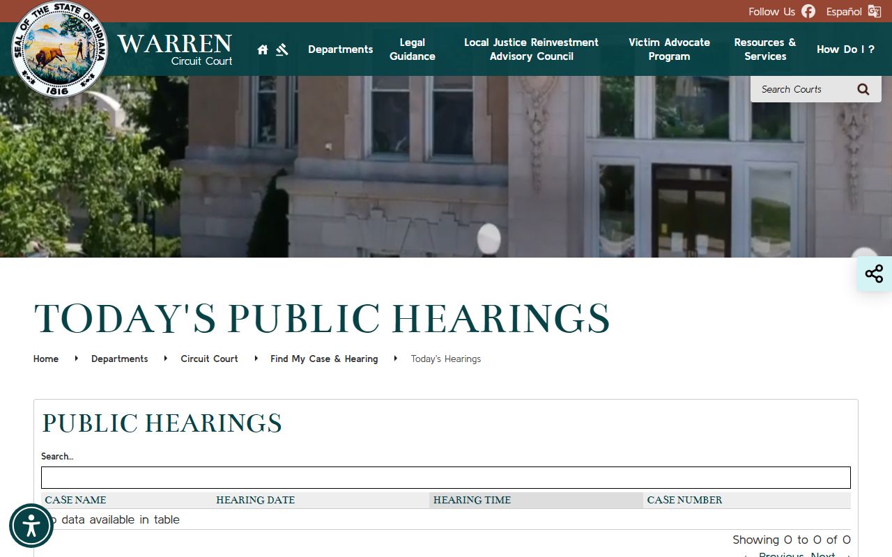 Warren County court dockets Today's Hearings page