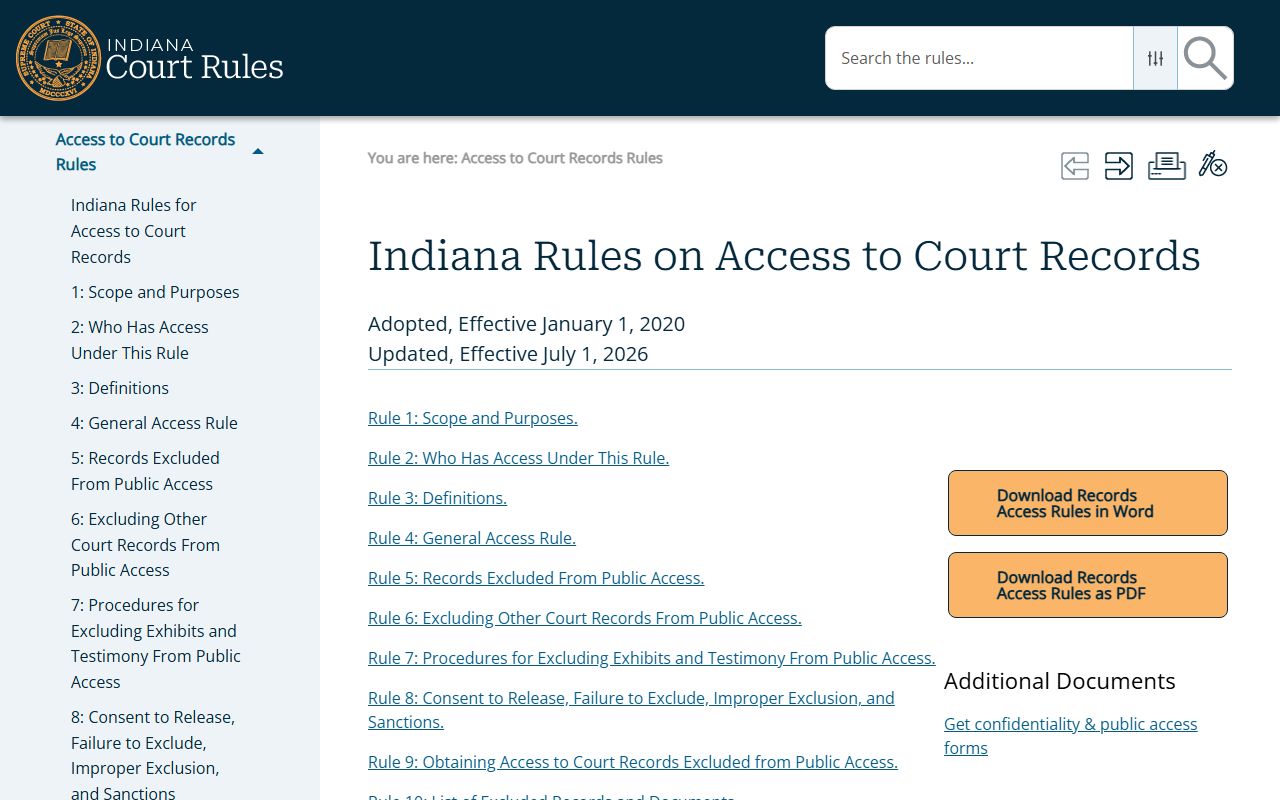 Warren County court records Indiana access rules