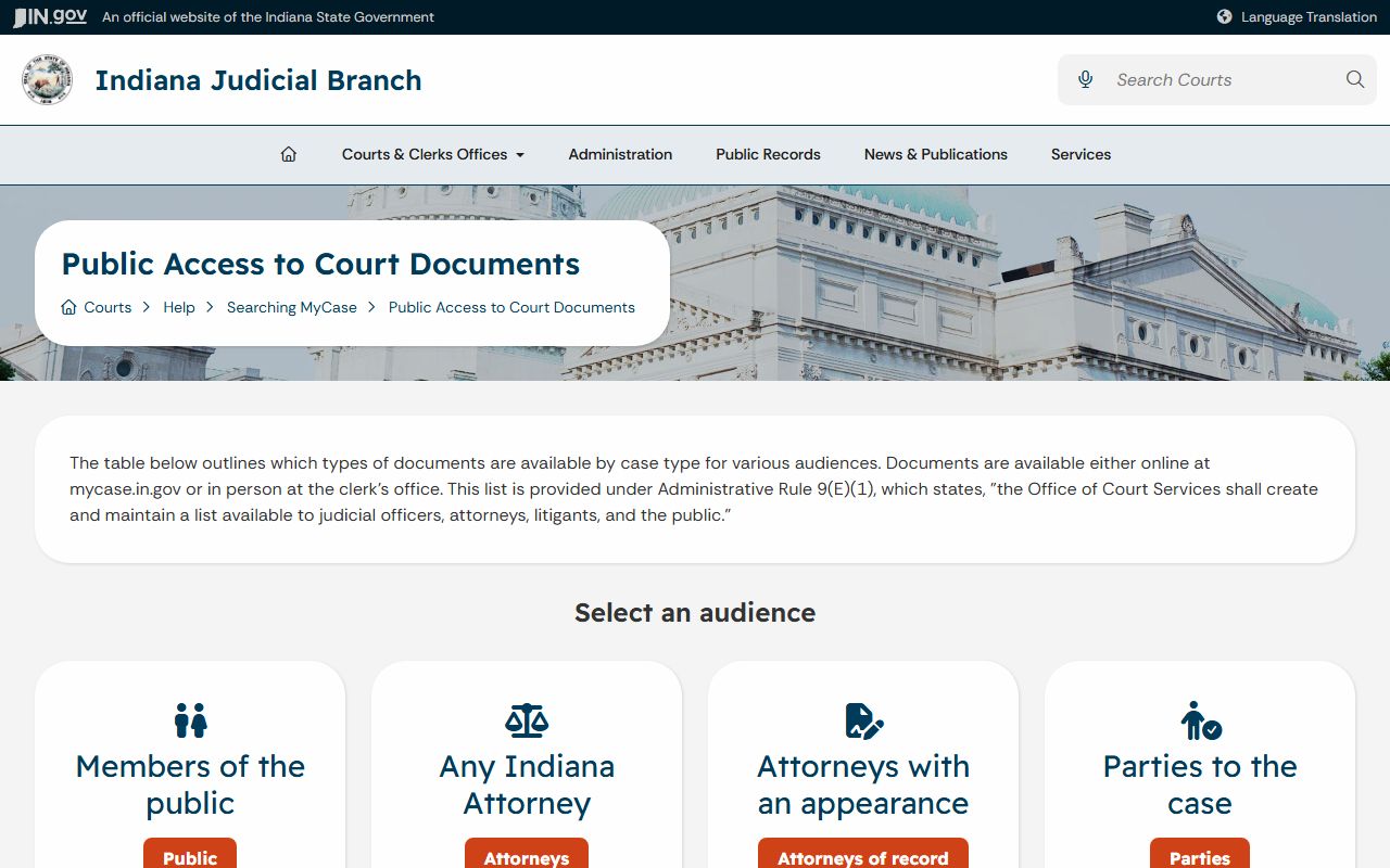 Warren County court records public document access table