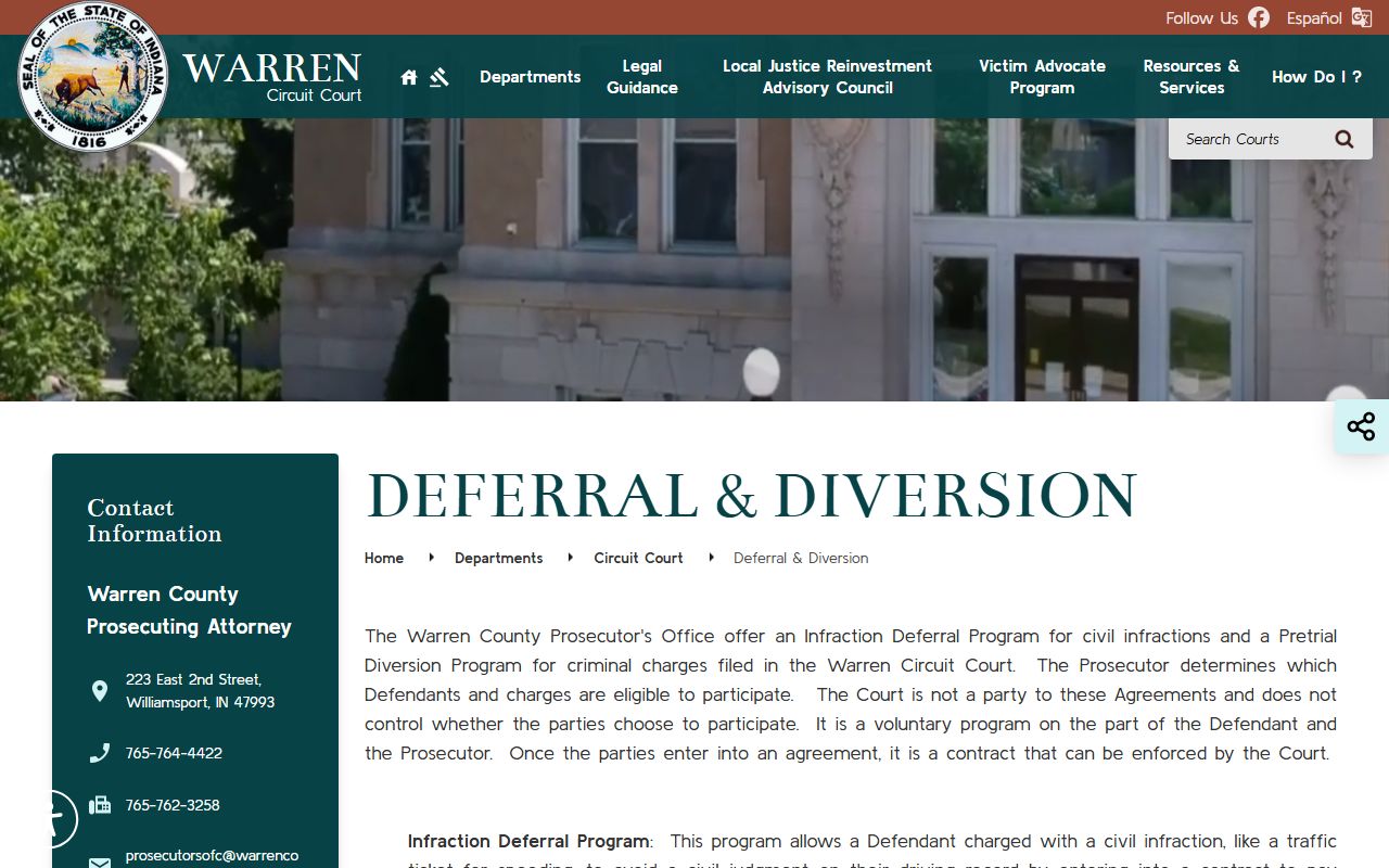 Warren County criminal court records deferral and diversion page