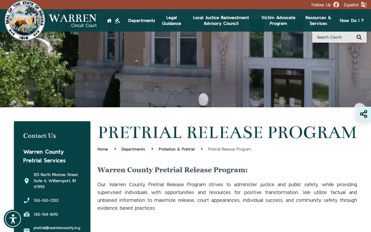 Warren County criminal court records Pretrial Services page