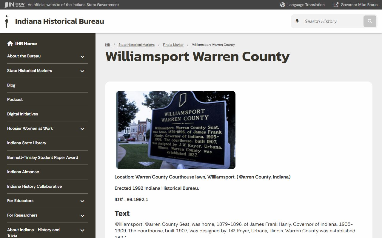 Warren County Circuit Court Williamsport courthouse history records