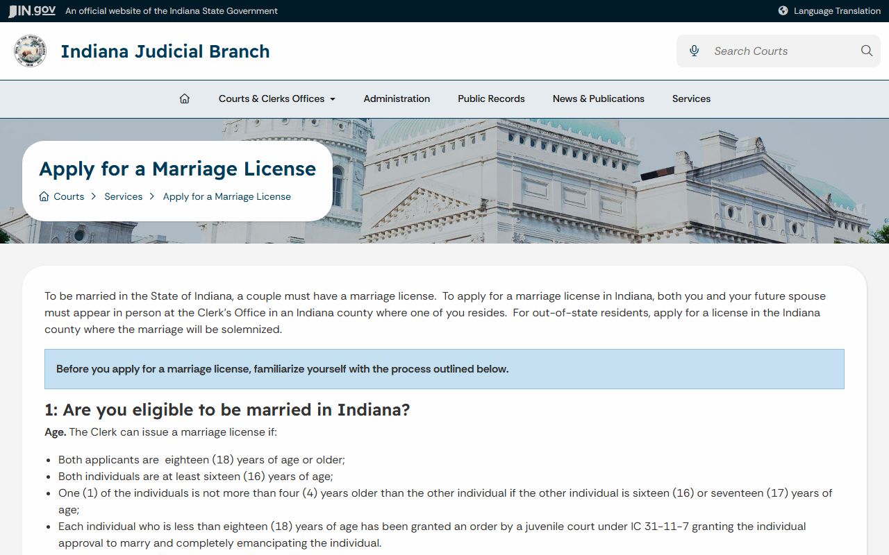 Warren County marriage records Indiana marriage license application page