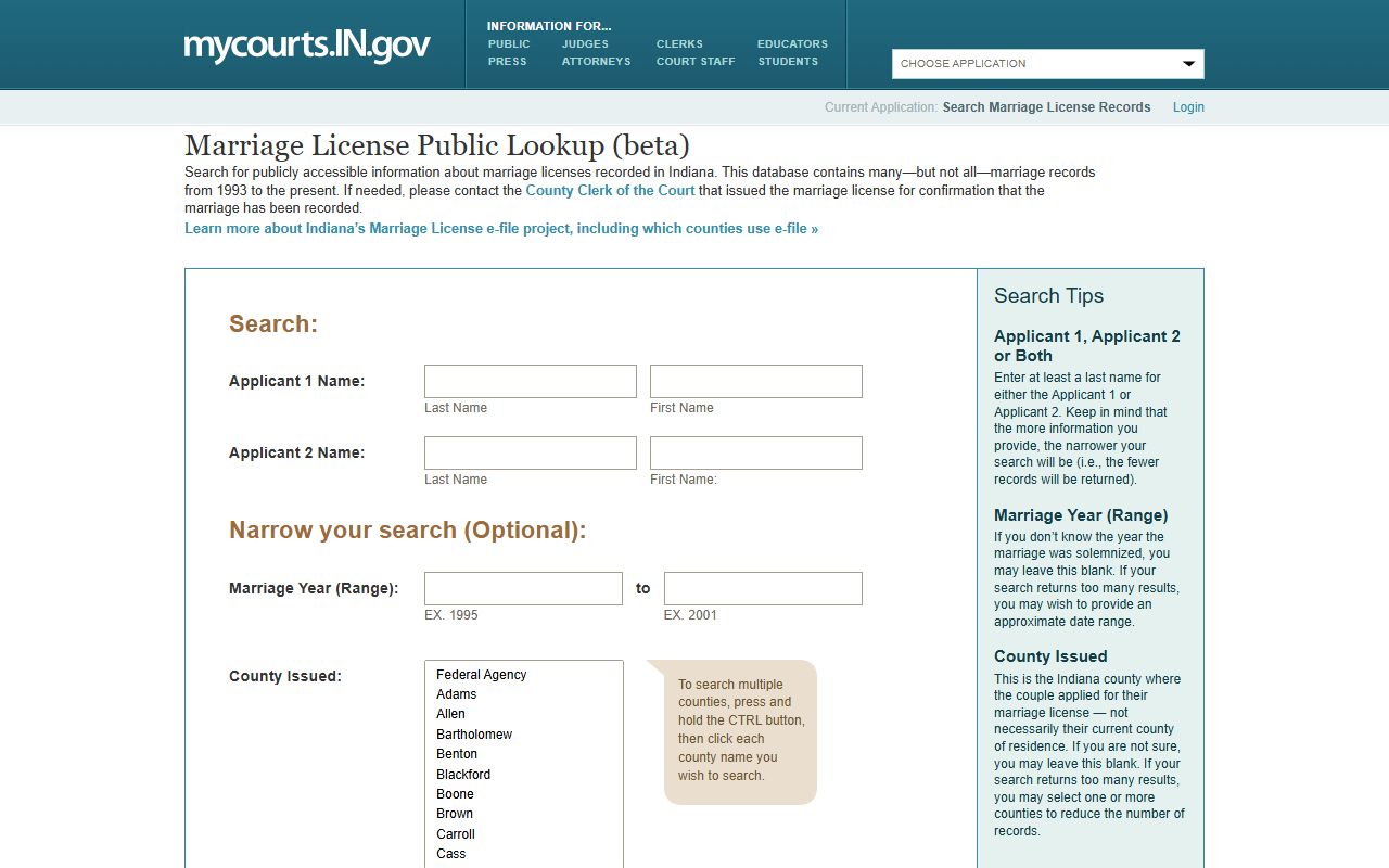 Warren County marriage records Indiana Marriage License Public Lookup