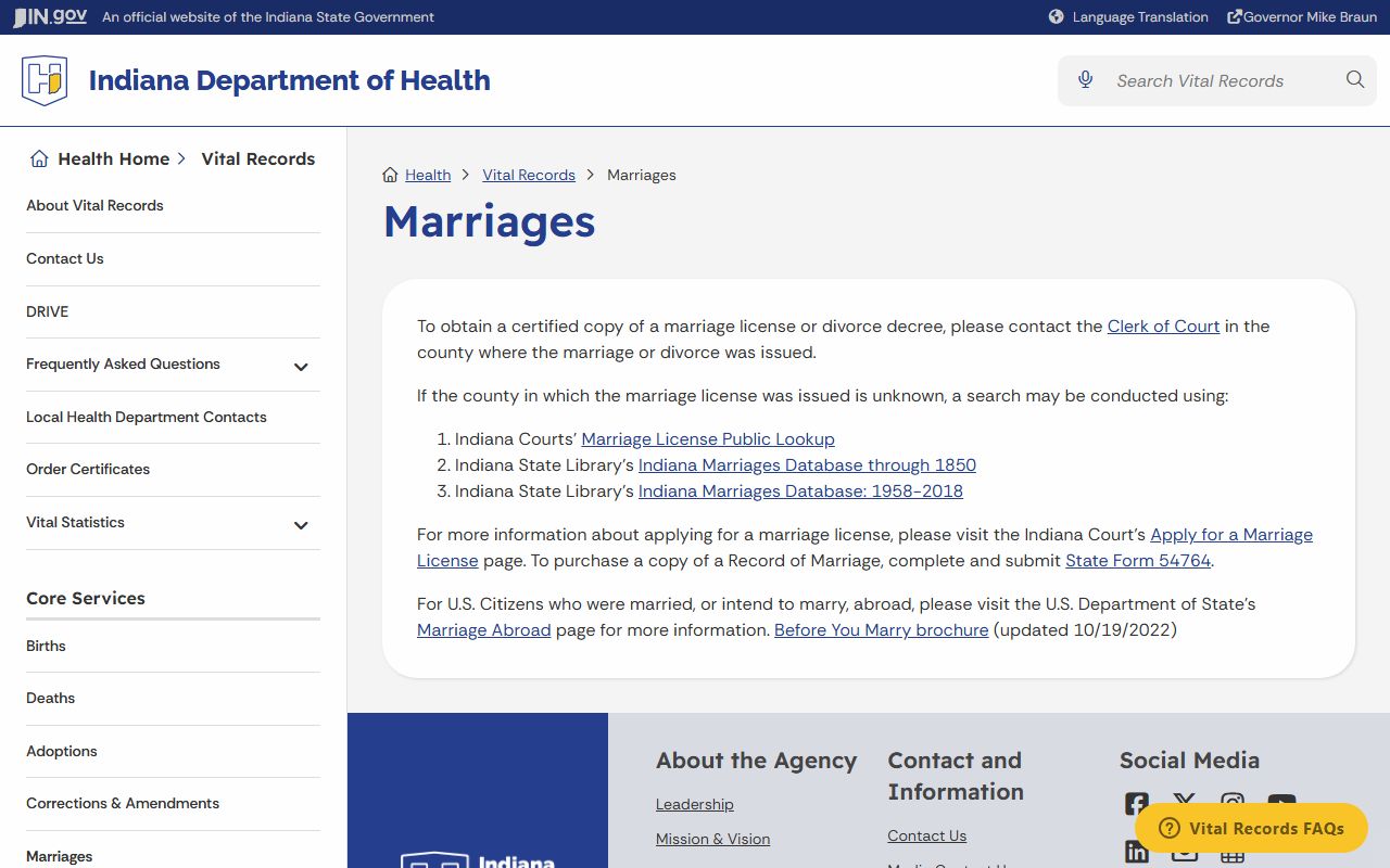 Warren County marriage and divorce records Indiana Vital Records marriage guidance