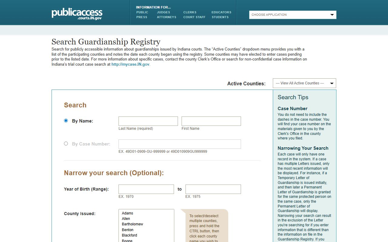 Warren County probate records Indiana Guardianship Registry