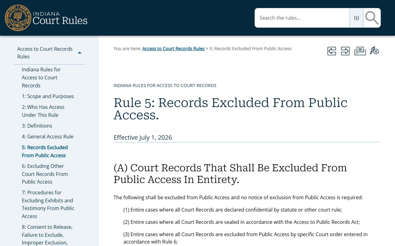 Warren County probate records Indiana Access Rule 5 excluded records