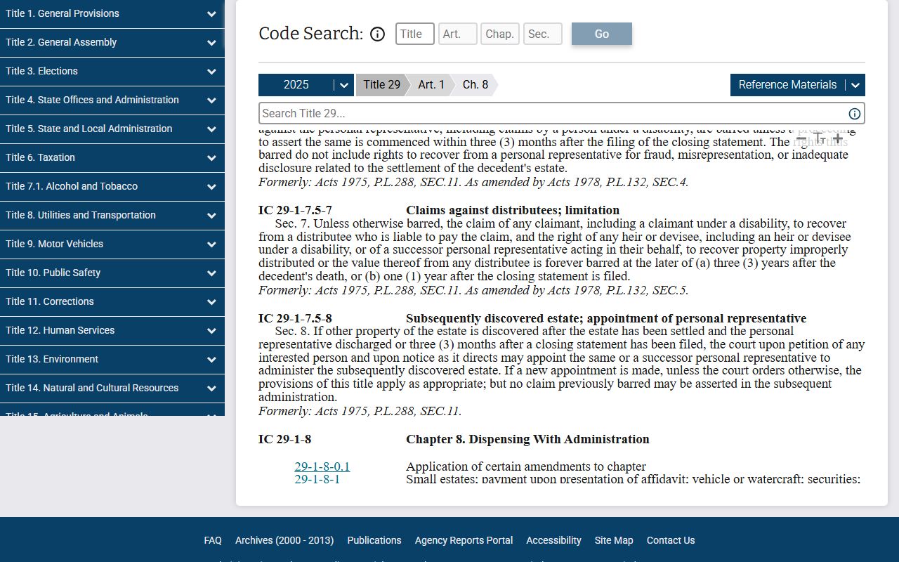 Warren County probate records Indiana small estate law