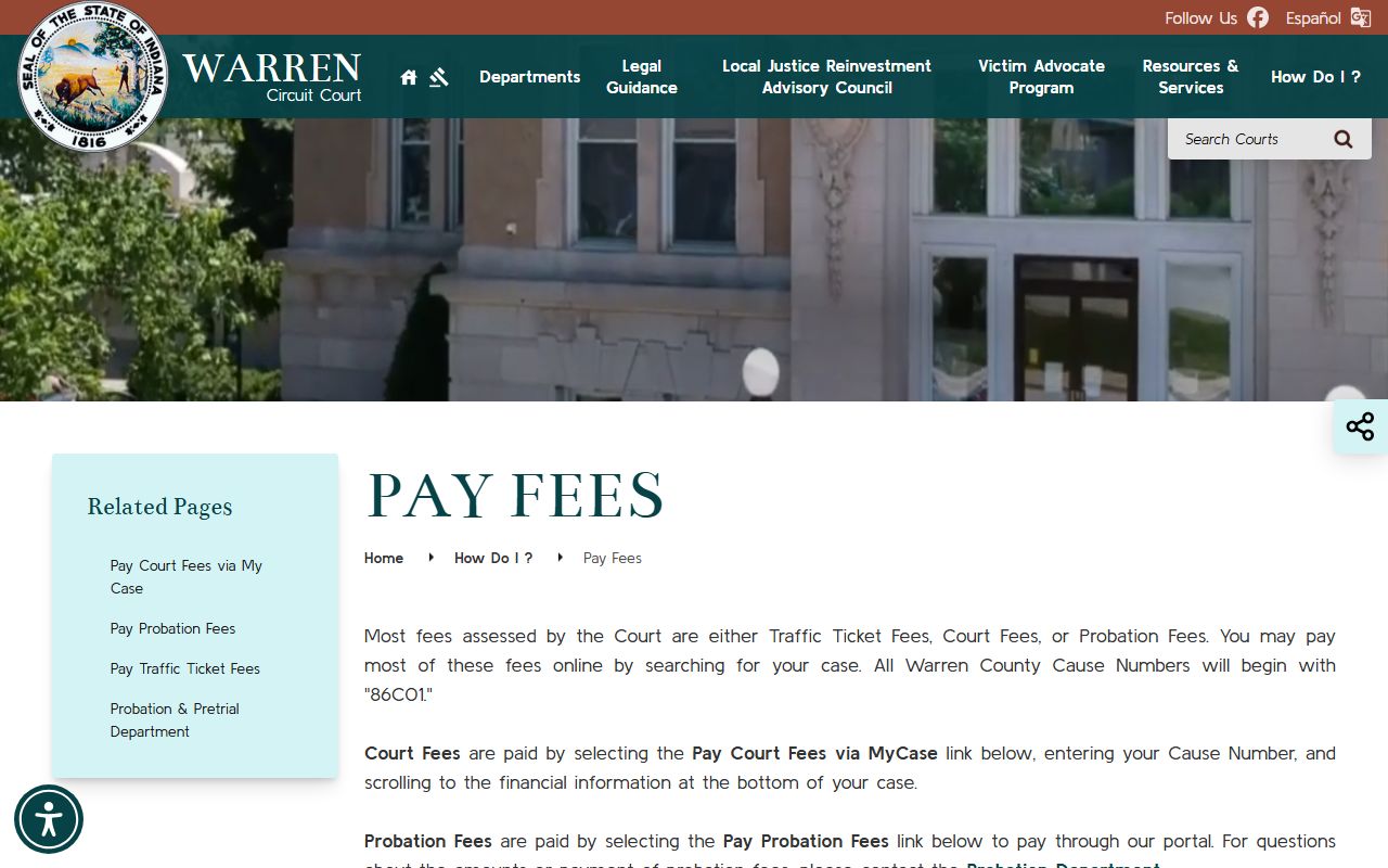 Warren County traffic court records pay fees page