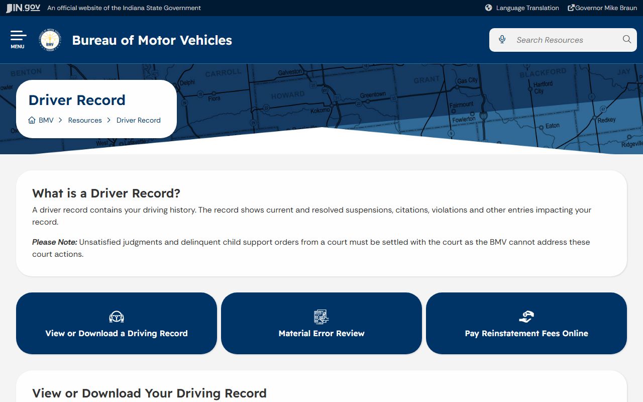 Warren County traffic court records BMV driver record page